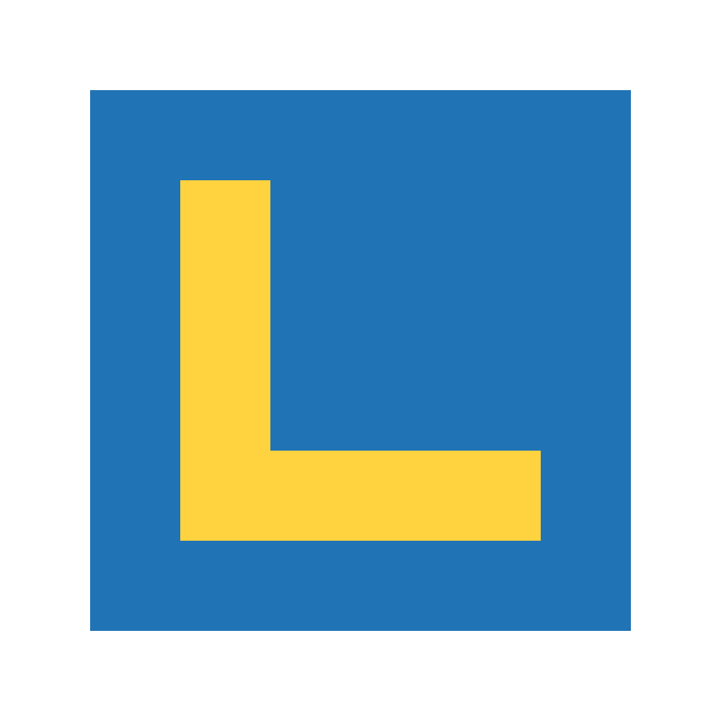 Blue square with yellow L-shaped mark surrounded by transparent margins